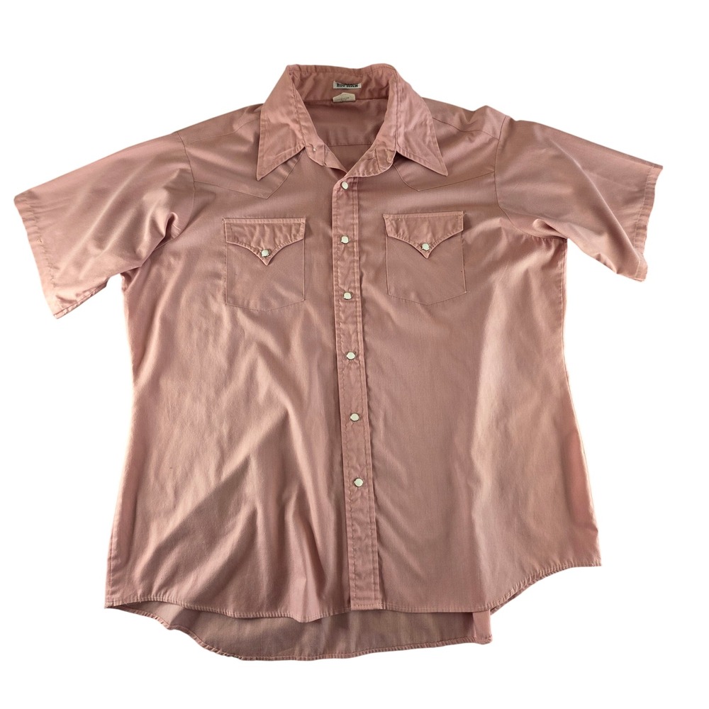 Ely Plains Vintage Western Pearl Snap Shirt Short Sleeve Rose Pink Big Man 18 XL